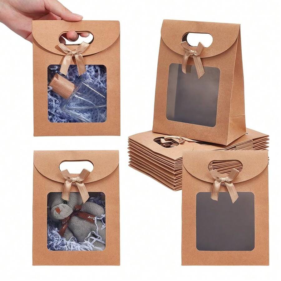 10 chiếc túi giấy Kraft mini có cửa sổ trong suốt, kích thước 4.7 x 2.4 x 6.2 inch. Túi quà mini đứng có tay cầm, màu nâu, có cửa sổ trong suốt. Thích hợp để gói kẹo và bánh quy, dùng trong đám cưới, tiệc Giáng sinh, cửa hàng bán lẻ, v.v.