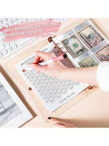 100pcs Envelope Saving Challenge A5 Savings Logbook With Cash Envelopes, Helps You Complete $5,050 Savings Challenge In 100 Days - (Partially Random) - Multicolor - View 2