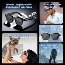 Gafas Inteligentes LIGE: Capacidad de Batería de 290mAh, Cámara de Alta Resolución, Asistente de Voz AI, Grabación de Fotos y Videos, Alertas de Notificación, Traducción AI, Reconocimiento Inteligente de Objetos, Control Táctil - Gafas Inteligentes Multifuncionales de Moda - 1 Set - Ver 6