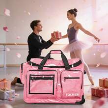 Fochier 1 Set Of 23-Inch Pulley Dance Bag, Dancers Carry Competition Luggage, The Separator Block Can Change Clothes, Suitable For Girls Dance Competition, Concert, Travel Multi-Functional Waterproof Clothing Luggage, Mute Wheel, Flash Pink Flash Blue. - 粉色 - 查看 5