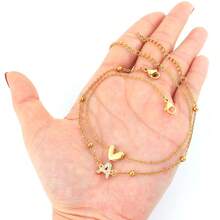Set de 2 piezas Nuevos Tobilleras de Mujer con Inicial de Corazón de Acero Inoxidable Dorado con Cadena de Cuentas Multicapa - Amarillo Oro - Ver 3