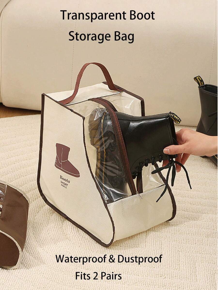 1 Stück großvolumige, transparente Stiefel Aufbewahrungstasche - wasserdicht & staubdicht Schuh Organizer mit Griff und Reißverschluss, faltbar & zum Aufhängen geeignet für Zuhause und Reisen - Verschiedenfarbig - Übersicht 1