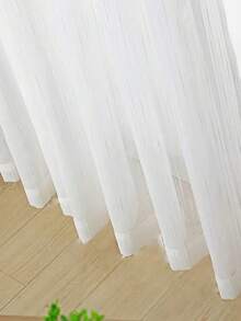 2/28片浪漫简约条纹薄纱窗帘，加厚半透明隐私遮阳帘，适用于阳台、客厅、卧室 - 白色 - 查看 3