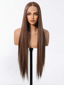 Elegant Brown Lace Front Wig For Women - Natural Look, Heat Resistant Synthetic Fiber, Long Straight Hair, 13x4 Lace Area, Suitable For Daily Wear And Parties, Valentine's Day Use, Synthetic Lace Front Wig - Brown - View 3