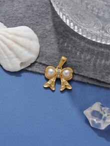 1件/包 304不锈钢仿珍珠镶嵌蝴蝶结吊坠配饰，情人节饰品 - 金色 - 查看 5