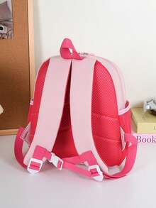 1pc Dinosaur Print + Contrast Color Design Oxford Cloth Backpack, Zipper Closure, Casual Style, Suitable For Outdoor Activities All Seasons - Pink - View 5