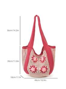 Summer New Casual Fashion Straw Tote Bag, Large Capacity Shoulder Bag For Women - Pink - View 3