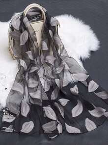 1pc Red Cut-Out Leaf Pattern Scarf For Women, Shawl Suitable For Party, Outings And Versatile For All Seasons Winter Fall - Red - View 15