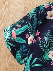 Bộ áo ngắn tay và quần short trẻ em mùa xuân hè với họa tiết hoa khắp thân áo, bộ đồ hai mảnh thường ngày mặc ngoài trời. - Nhiều màu - Xem 4