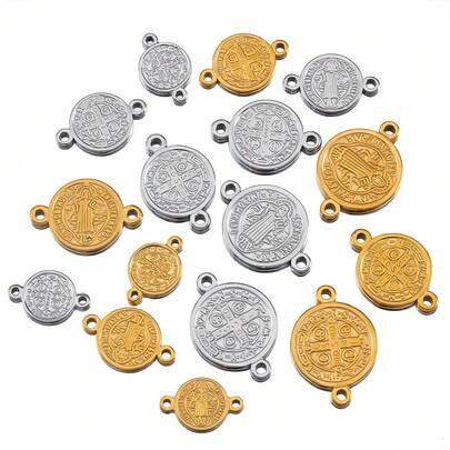 5pcs Stainless Steel Gold Double Hole Round Pendant, For DIY Bracelet, Earring, Necklace And Other Jewelry Making