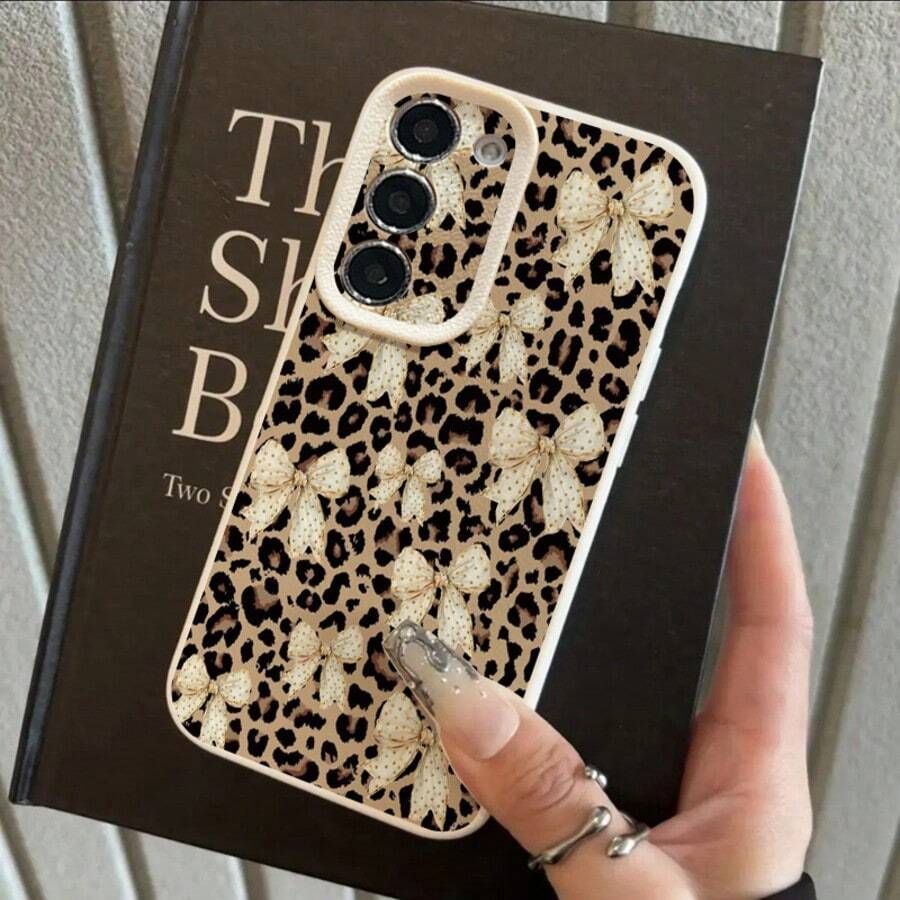 1个TPU材质时尚豹纹波点蝴蝶结设计手机壳，兼容三星/A05s/A12/A13/A14/4G/A15/A21s/A23/A25/A32/5G/A34/A35/A50s/A51/A52/A53/A54/A55/A71/A72/A73/S10/S20FE/S20Ultra/S21Ultra/S22/S22Plus/S23/S24、红米/10C/12C/NOTE10/11/12/13/ProPlus/Note8/9Pro，全包防震软壳保护套 - 白色 - 查看 1