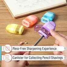 Pencil Sharpener & Eraser, 4 Pack, Colorful, 2 Sharpening Holes, Manual Handheld Small Pencil Sharpener - Macaron Colors - View 8