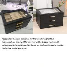 女士首饰盒，玻璃盖首饰收纳盒，带3个抽屉，可收纳项链、戒指、耳环、手镯，圣诞礼物 - 彩色 - 查看 8