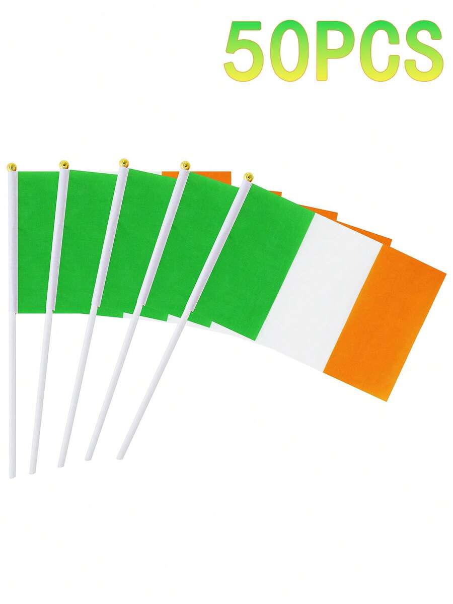 50/30/20/10/5 Pcs St. Patrick's Day Flags, Irish National Flags, Irish Hand Held Round Top Flags, Party Decorations, Suitable For Parades, World Cup, Festivals, International Holidays - Multicolor - View 1