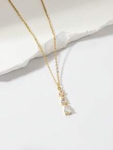 1pc Minimalist Teardrop Cubic Zirconia Pendant Necklace, Suitable For Gifting And Daily Wear - Multicolor - View 1