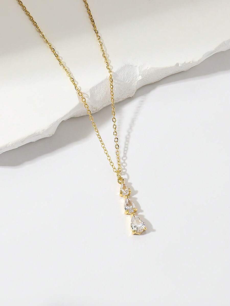 1pc Minimalist Teardrop Cubic Zirconia Pendant Necklace, Suitable For Gifting And Daily Wear - Multicolor - View 1