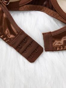 EverydayBra 1 Set Of 2 Pieces Women's Brown Embroidered Floral Everyday Underwear Set, Including A Semi-Transparent Bow Chest Bra And Thong - Brown - View 7