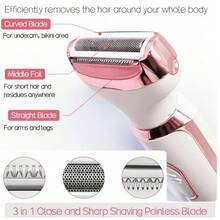 4 In 1 Electric Shaver Kit For Women Pink Painless Face Eyebrow Bikini & Body Hair Remover Rechargeable Grooming Set - Pink - View 2