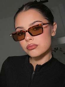 1 PC Women's Retro Fashion Glasses Classic Rectangle Polycarbonate Frame Fashionable Orange And Tea Lens Suitable For Beach Vacation With Glasses Box - 彩色 - 查看 14