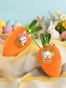 5pcs Easter Carrot Drawstring Bag With 10pcs Gift Tags Creative Cute Bunny Ear Velvet Gift Bags Cartoon Easter Gift Wrapping Bag For Spring Easter Decoration Easter Gifts - Orange - View 2