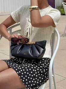 Women's Sexy Tie-Front Cropped White Top For Summer, Open Collar Jacquard Design, Fashionable & Elegant Vacation Essential - White - View 7