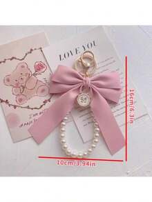 1pc Gorgeous Matte Bow With Faux Pearl Keychain Lovely Faux Pearl Beaded Bracelet Vintage Charm Women And Girls Wallets Socks Backpacks Car Accessories Ribbons Pearl Pendant Valentine's Day Bow Keychain School Supplies Teacher Gifts Back To School Teacher Essentials Valentine's Day Bag Charm Pearl Cute Goth Y2k Faux Pearl Beaded Bracelet Matte Bow Keychain For Women Girls Car Backpack Decor Valentine Teacher Gift Back To School Supplies Goth Y2k Cute Fashion Charm - 彩色 - 查看 5