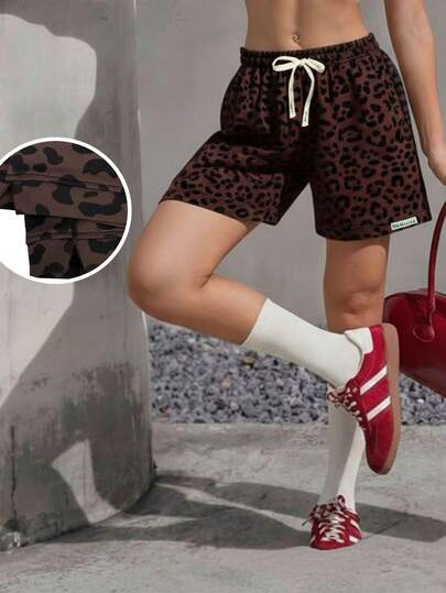 Women's Loose Leopard Print Shorts, Casual Style, Suitable For Summer Wear