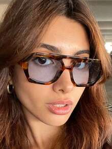 Women's Fashion Eyeglasses, Women's Glasses, Women's Brown Polygonal PC Frame Retro Double Bridge Fashion Street Style Glasses, Eyeglasses, Women's Suits, Women's Winter Glasses - Multicolor - View 5