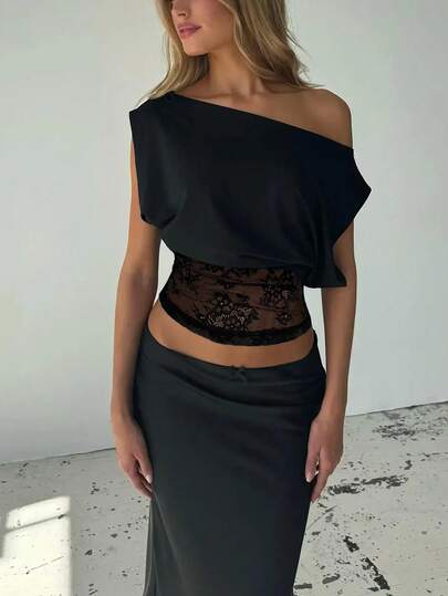 Lace Patchwork Asymmetric/Asymmetrical Hem Beach Dress