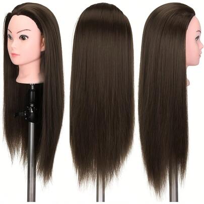 NATAN 1pc Unisex Adult Hairdressing Mannequin Head With 25" High Temperature Fiber Synthetic Hair, Heat Resistant, For Braiding, Styling, Cosmetology Training, Hairstyling Practice