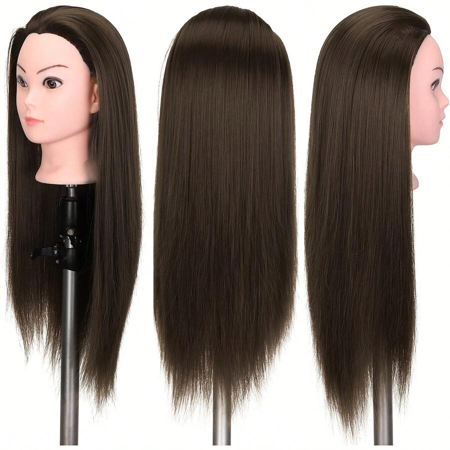 NATAN 1pc Unisex Adult Hairdressing Mannequin Head With 25" High Temperature Fiber Synthetic Hair, Heat Resistant, For Braiding, Styling, Cosmetology Training, Hairstyling Practice - S4 - View 1