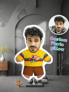 1pc Customized Photo Throw Pillow, Personalized Cushion, Can Customize Interesting Patterns, Double-Sided 3D Pillow, Suitable As Gift For Dad/Mom/Family/Her/Him/Girlfriend/Boyfriend, Couples Birthday Gift - Yellow LOVE - View 5