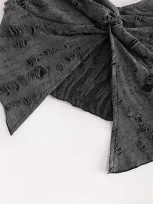 Women's Halter Neck Ripped Tank Top With Irregular Summer Slits - Dark Grey - View 5