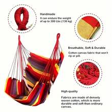 1pc Portable Bright Striped Hammock Chair, W/ Reinforced Ropes, Thick Breathable Fabric High Load-Bearing, Foldable Lightweight Easy Install, Indoor Outdoor, For Camping Patio Balcony Beach Dorm, Ideal Gift For Campers Students Renters - 咖啡色 - 查看 6