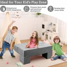 Sofá modular de Juego para niños, 6 Piezas, sofá modular para Sala de Juegos, sofá modular de Espuma para niños, sofá Convertible con Funda extraíble, Color Rosa - Gris - Ver 7
