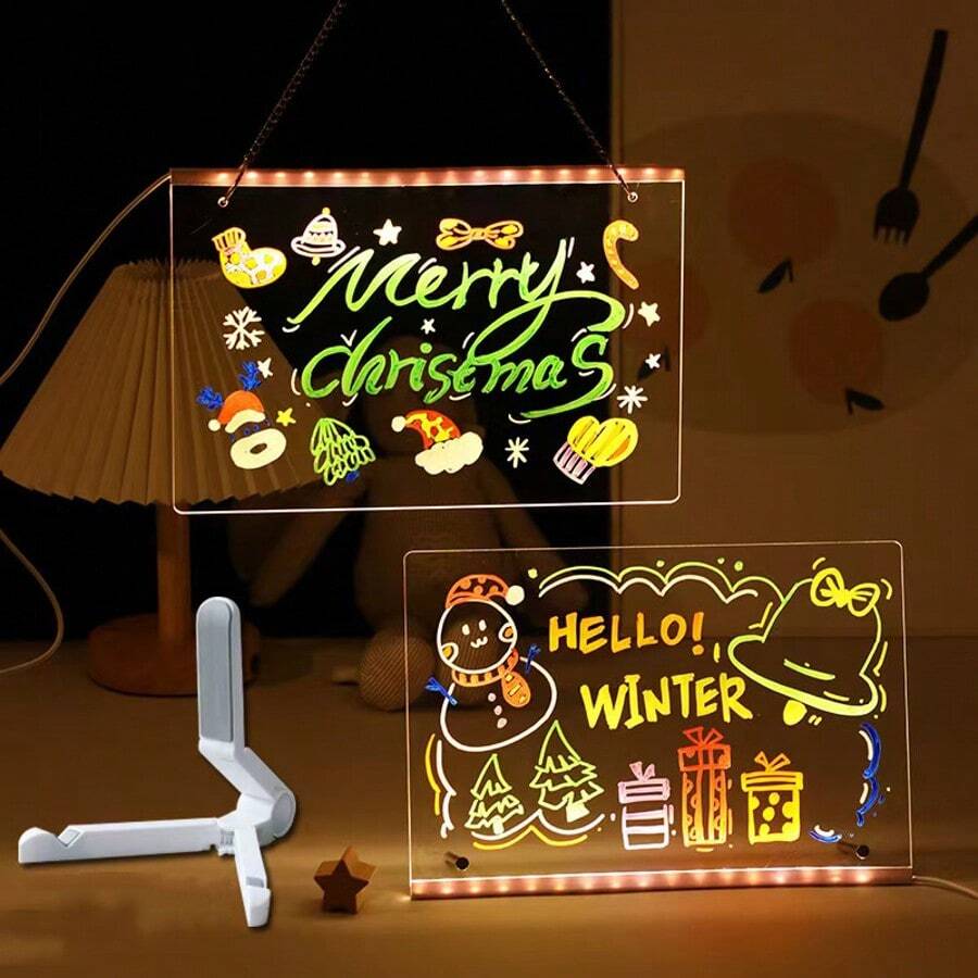 大型 11.81x7.87 英寸 USB 供电发光亚克力绘图板、留言板、广告牌、便签本，送给男友、女友的礼物，生日、节日礼物