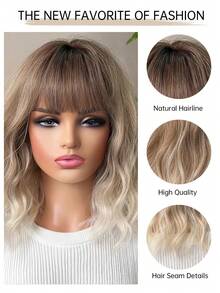 16英寸女士渐变刘海短卷发合成假发，适合日常佩戴或角色扮演。 - 漸層 - 查看 8