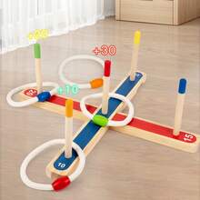 Kids Wooden Ring Toss Game Toy, Educational Interactive Parent-Child Tabletop Game, & Material, Vibrant Colors, Develops Hand-Eye Coordination - 彩色 - 查看 3