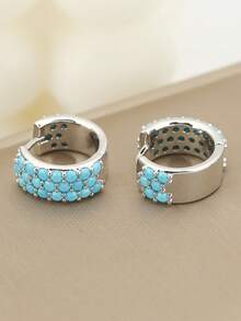 一对时尚精致的蓝绿色耳环，小巧百搭，适合女性在任何场合佩戴，可作为礼物送给朋友或爱人。 - 彩色 - 查看 7