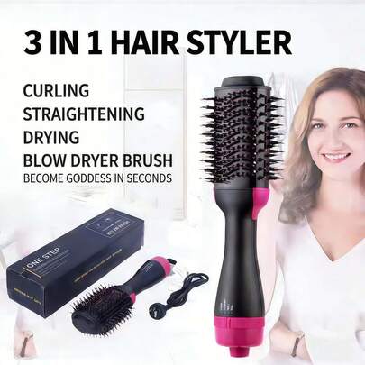 MORE BEAUTY 1-piece hair dryer brush for drying - A styling and volumizing tool with hot air technology that can achieve a smooth, no-frizz effect - 60mm oval nozzle hair dryer, suitable for salon blow-drying and quick drying - One-step combination of styling, volumizing and straightening functions, integrating hair dryer, comb, styling tool, upgraded four-in-one hair dryer and styling tool, volumizer, and featuring a ceramic titanium alloy drum with negative ion anti-frizz function for hot air drying, hair dryer and comb, bedside one-step volumizing and shaping device and hair dryer | Completes drying, straightening, shaping and styling in one step (pink)