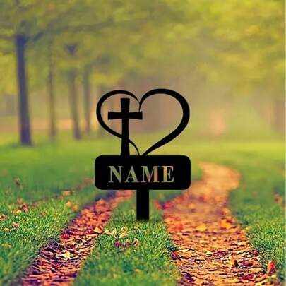2D Acrylic Heart-Shaped Cross Gravestone - Customizable Father's Day Garden - No Battery Required