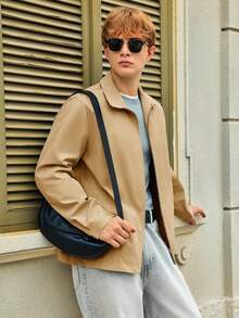 Runcati Mens Full Zip Lightweight Windbreaker Business Casual Fall Golf Coat Jacket With Pockets - Khaki - View 4