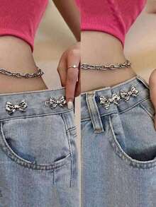 腰部收紧器可调节皮带扣，适用于牛仔裤，无需缝纫，蝴蝶结纽扣调节器，适用于裤子和裙子，女士胸针套装收紧腰部胸针，免费别针牛仔裤可调节腰夹别针服装配饰，适用于连衣裙和裤子 - 彩色 - 查看 3