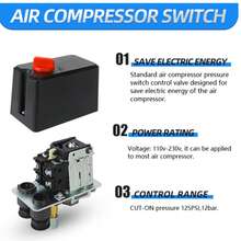 Válvula de control de interruptor de presión de compresor de aire, 95-125 PSI, con manómetro y regulador de colector - Unitalla - Ver 3