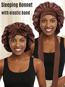 1 PC Hair Bonnet Double-Layer Satin Bonnet With Adjustable Tie - Double-Sided Hair Sleep Bonnet For Women And Curly Hair Wigs Tool - Multicolor - View 1