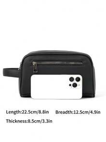 HOVI'S Men's Black Plaid Textured PU Leather Clutch Bag - Dual Zipper Design Wrist Strap, Large Capacity For Phone & Daily Items, Business Casual, New Year & Valentine's Day Gift - Black - View 9