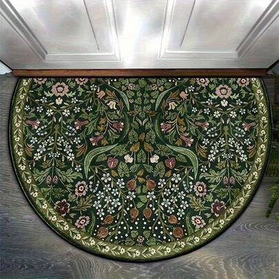 1pc Of Art Nouveau Floral Pattern Semi-Circular Doormat, Lightweight And Machine Washable, Practical Welcome Mat, Suitable For Outdoor And Indoor Entryways. Ideal For Decorating Porches, Hallways, Living Rooms, Bedrooms, And Balconies, Enhancing The