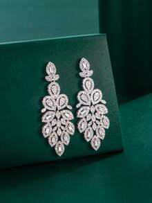 1 Pair Tylionnejewelry Luxury Cubic Zirconia Pendant Earrings, Elegant Women's Jewelry Gift, Suitable For Dates, Weddings, Valentine's Day, Parties, Anniversaries - Silver - View 1