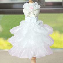 IUdog 狗狗连衣裙、宠物婚纱、春夏季狗狗服装、婚纱、摄影道具服、猫咪连衣裙、宠物服饰 - 白色 - 查看 7