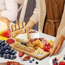 Bamboo Cheese Board Set, Cheese Board With Cheese Knife Set, Cheese Tray, Board And Plate, Bread Board, Cutting Board, Kitchen Bamboo Cutting Board With Stainless Steel Cheese Knife, Is An Ideal Choice For Wedding Gifts, Birthday Parties And Party Favors. - 彩色 - 查看 3